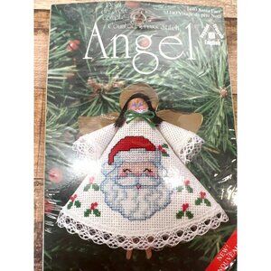 Counted Cross Stitch Angel Ornament Kit With Santa Face Design